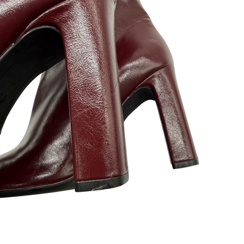 Zara Burgundy Tall Block Heel Boots Square Toe Knee High Wine Red 3010/610/624 - Picture 8 of 10